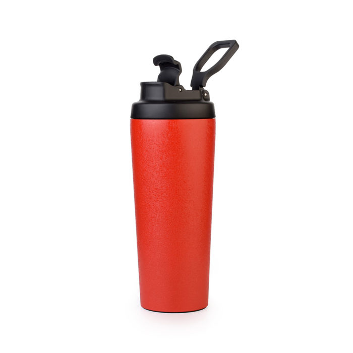 vacuum insulated stainless steel tumbler with flip lid and handle