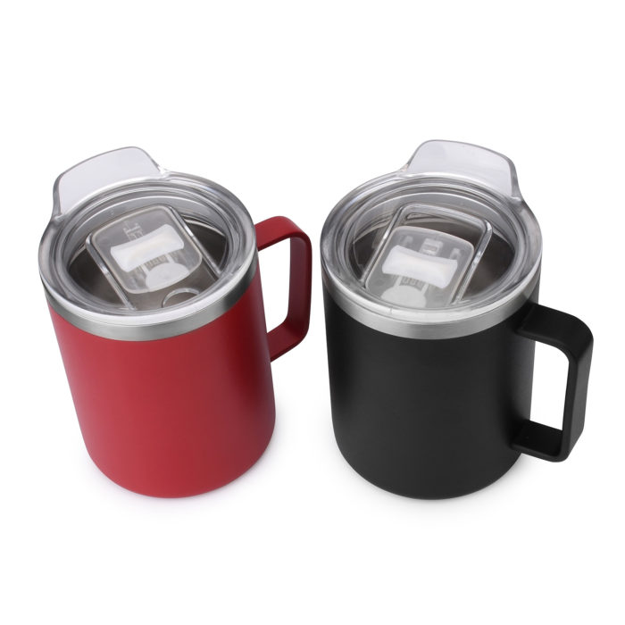 double wall vacuum sealed stainless steel cup mug with handle and clear lid
