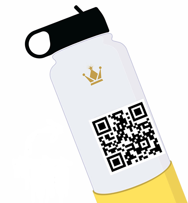 wide mouth water bottle with QR code