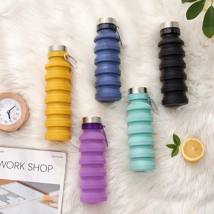  Collapsible Foldable Silicone Water Bottle Reuseable BPA Free Cups with Carabiner - 5