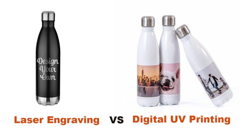 Metal Drinkware Decoration Laser Engraving VS Digital UV Printing