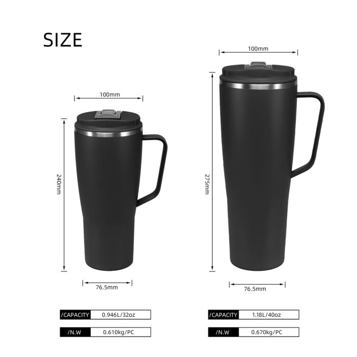 40oz Customized Logo Stainless Steel Insulated Travel Coffee Tumbler Mug With Handle