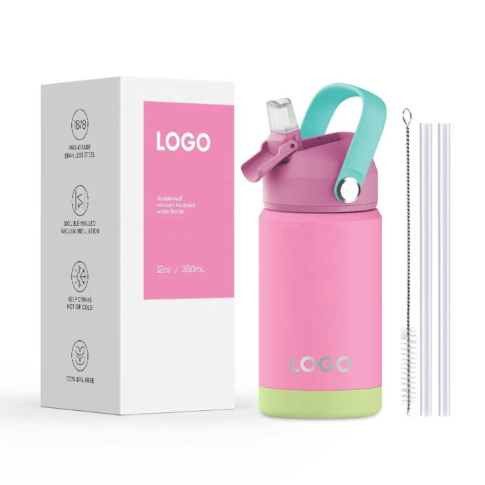 Custom Children's Bottle Stainless Steel Kids Drink Flask with Straw Lid Handle