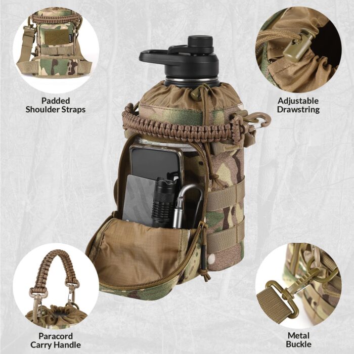 Custom Tactical Water Bottle with Rugged Sleeve Carrier Bag Stainless Steel Insulated Metal Military