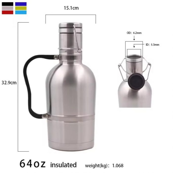 Insulated Bottle Keg 120oz Stainless Steel Double Wall Ceramic Beer Growler