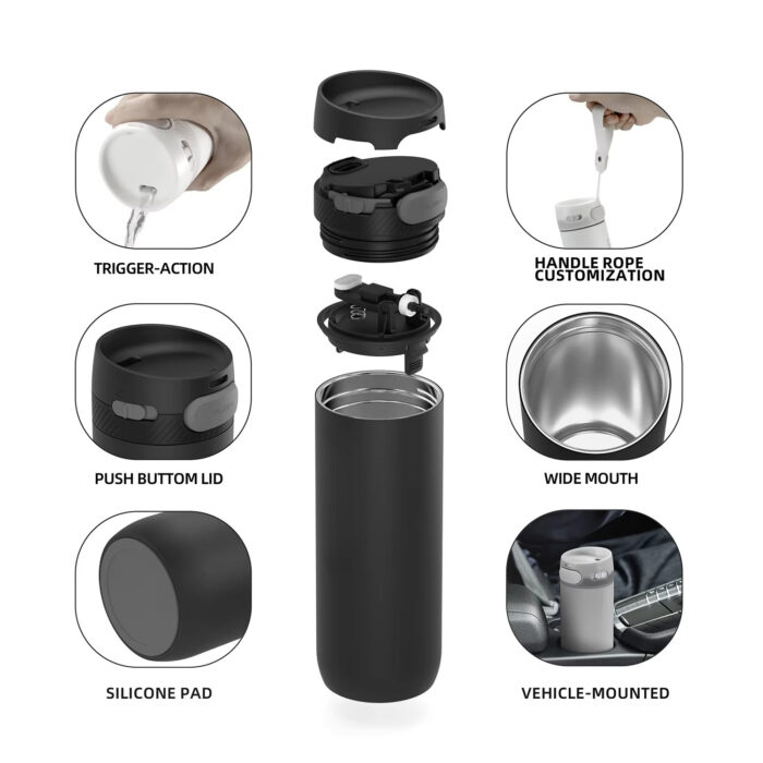 New Style OEM Trigger Action Silicone Pad Tumbler Thermal bottle Vacuum Mugs