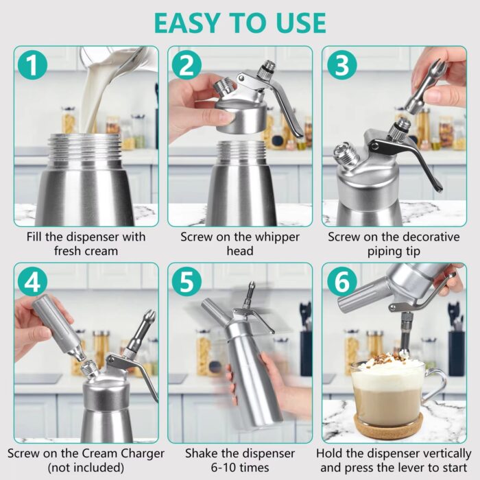 18/8 Stainless Steel Whipped Cream Dispenser Convenient Use at Home S121899