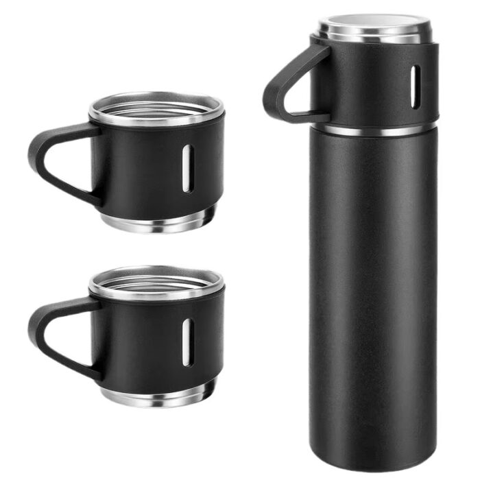 Vacuum Flask Gift Set with 3 Cups Lids Double Wall Stainless Steel Insulated Mug Thermos Cup