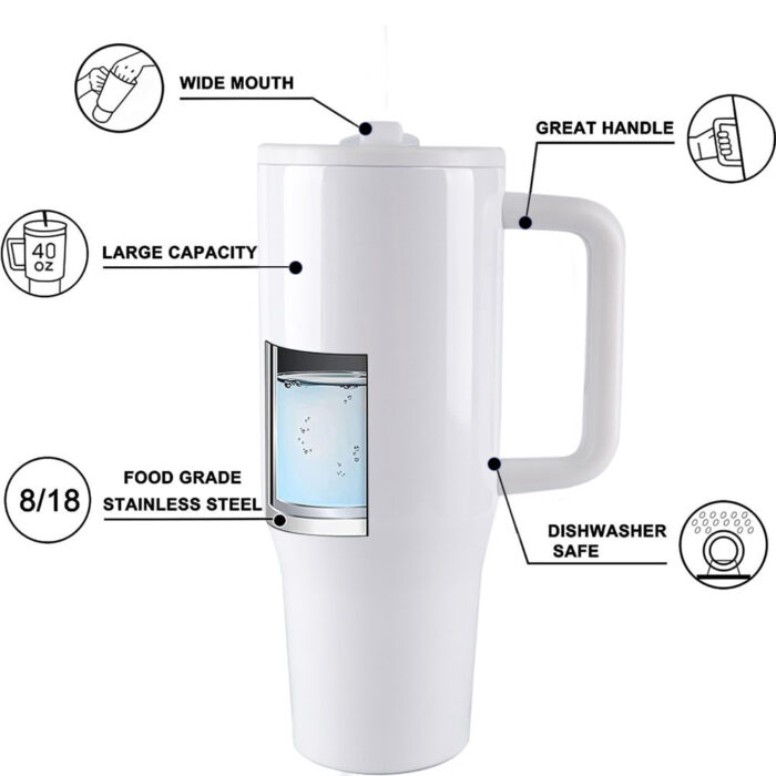 Insulated Stainless Steel Travel Tumbler Jug with Straw & Handle