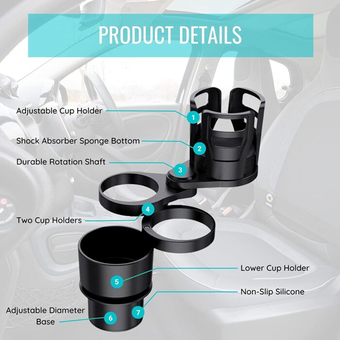 Multifunction Car Cup Holder Expander Adapter Adjustable Base Insert Drinks Organizer