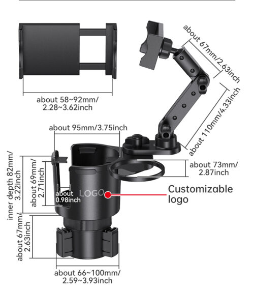 Large Car Cup Holder Expander Phone Holder Organizer Adjustable Arm Extendable Base