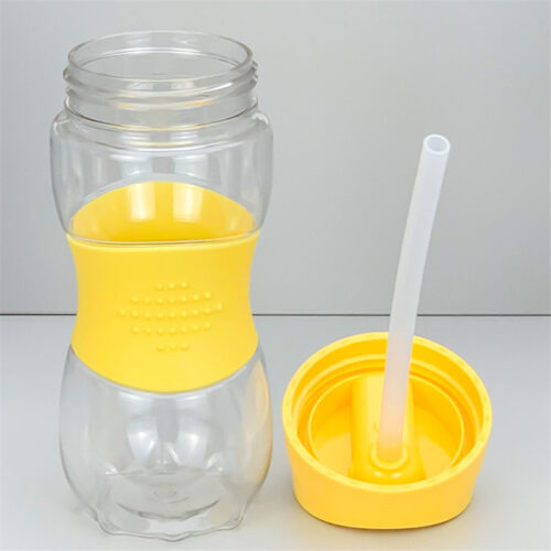 Plastic Kids Drink Water Bottle with Straw, Handle, and Silicone Cup Sleeve