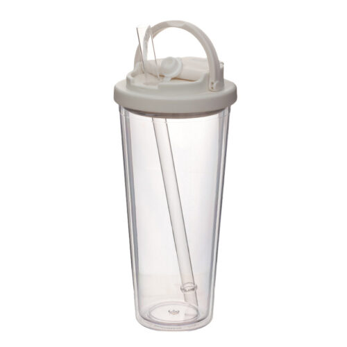 Double Wall Insulated Plastic Tumbler Travel Coffee Mug with Straw And Handle