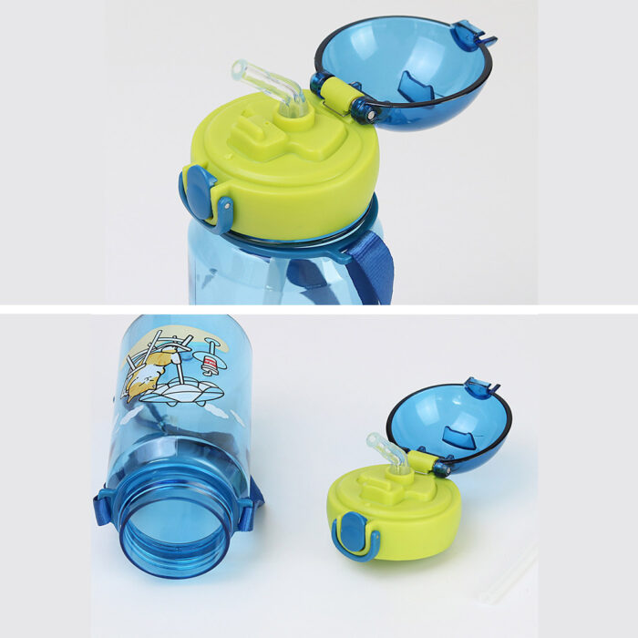 Kids Plastic Water Bottle with Straw, Strap, and Locking Flip Lid for School, Travel