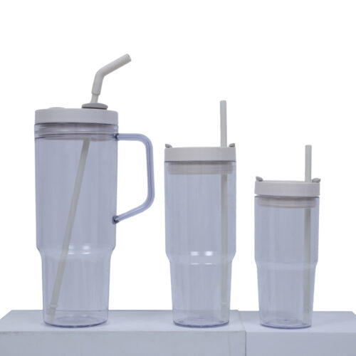 Plastic Tumbler Sports Water Bottle with Straw And Handle Cupholder Friendly Coffee Mug