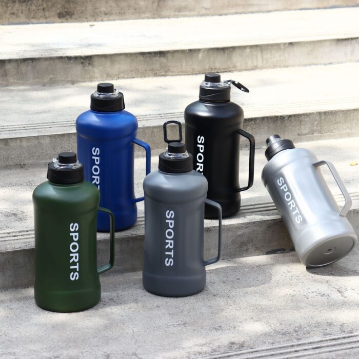 Stainless Steel Sports Water Bottle Insulated Thermos Jug with Straw Spout Handle Lid