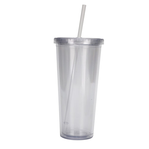 Travel Tumbler Double Wall Insulated Plastic Water Bottle Coffee Mug Cup Clear With Straw